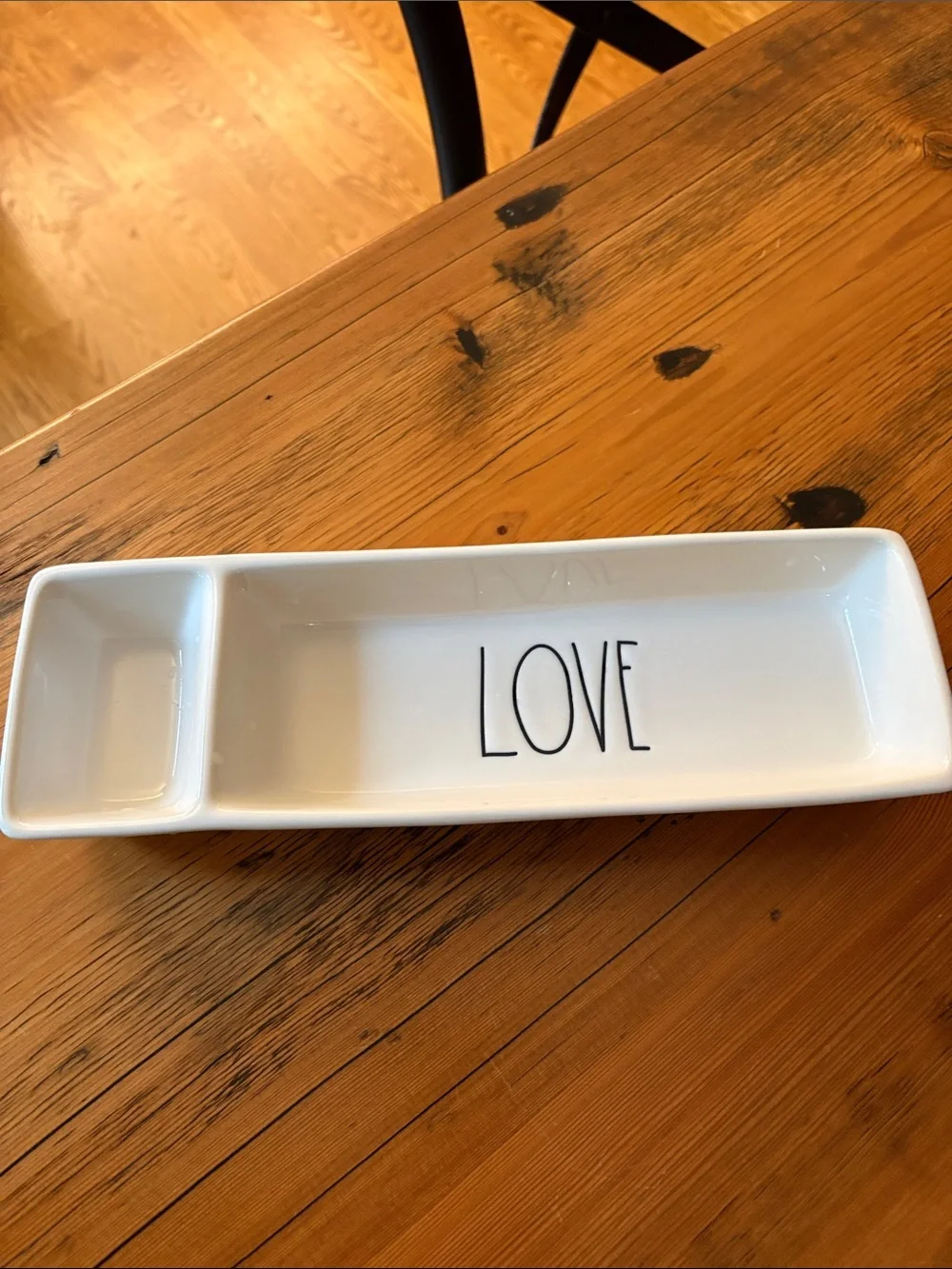 Rae Dunn White Ceramic Divided Tray with LOVE Lettering